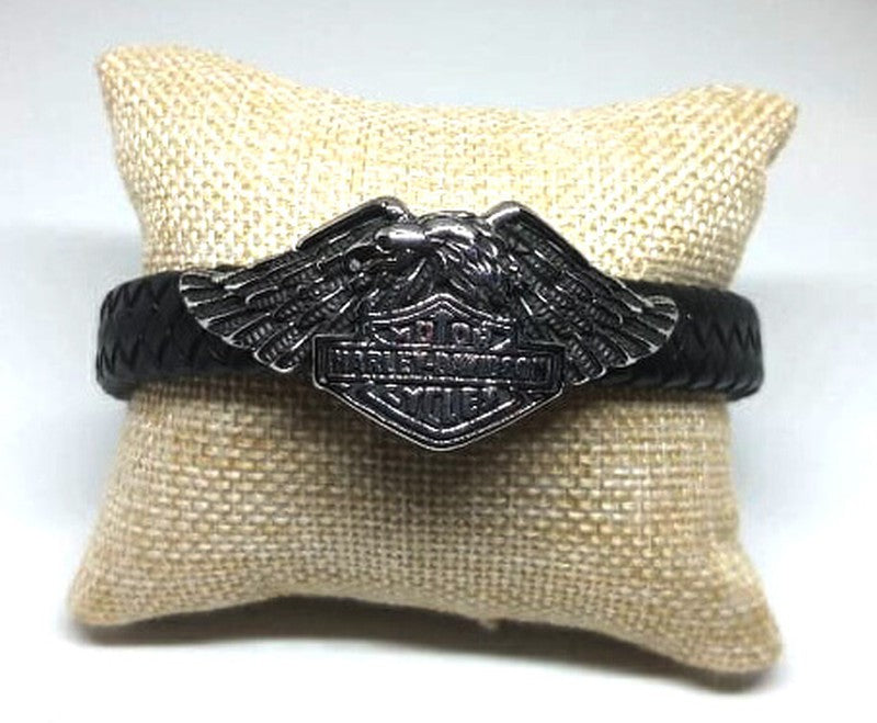 Pulsera acero piel Harley Davidson (19cm) - URA Moto