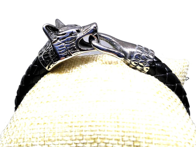 Pulsera Acero Piel Lobo Cierre Cola (18cm) - URA Moto