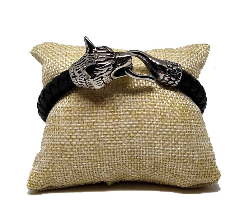 Pulsera Acero Piel Lobo Cierre Cola (18cm) - URA Moto