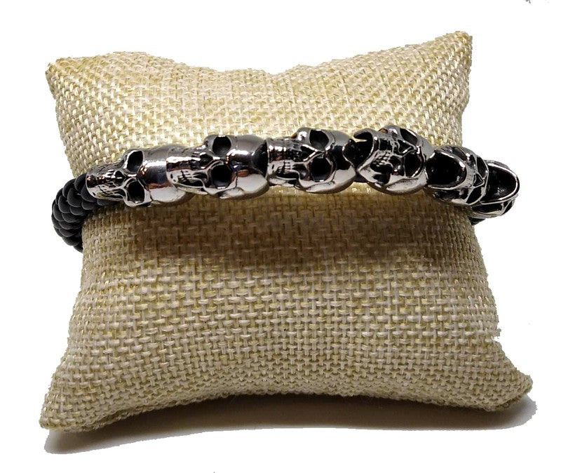 Pulsera acero piel Seis Calaveras (20cm) - URA Moto
