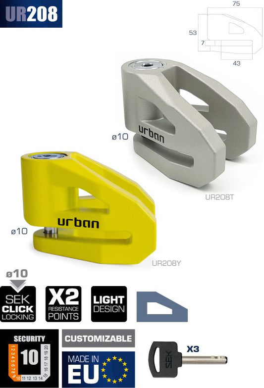 Antirrobo Moto Disco Urban UR208 Amarillo - URA Moto