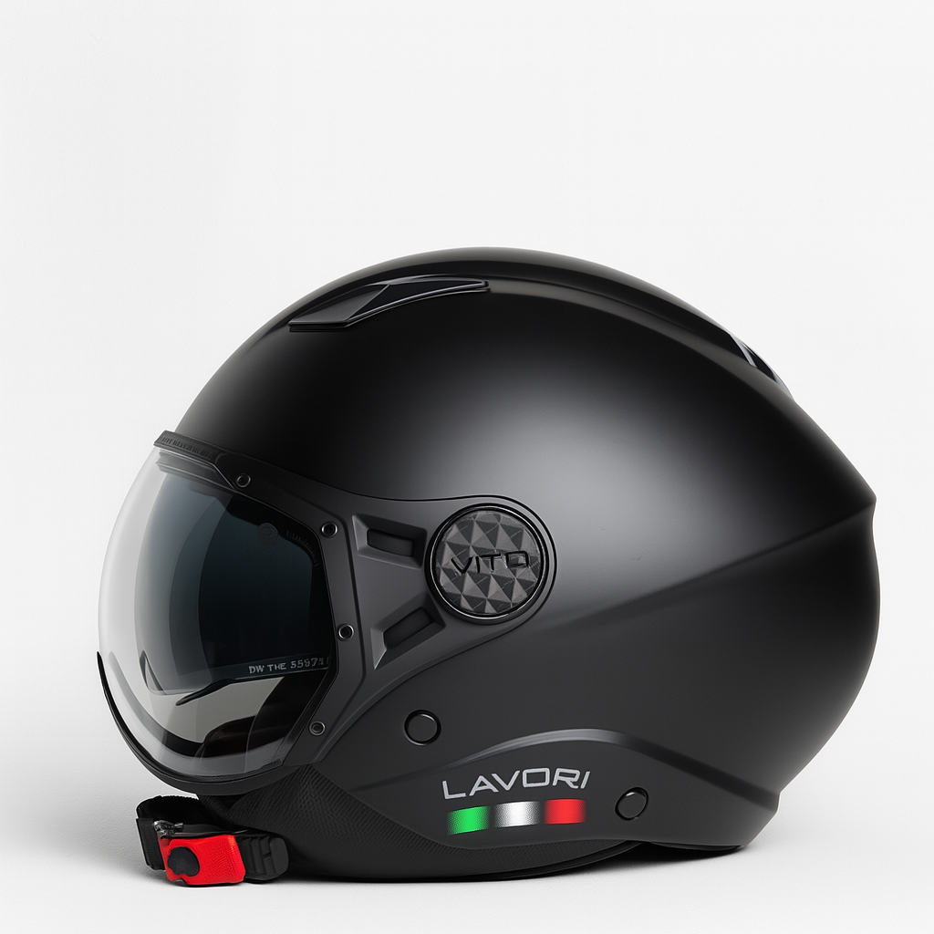 Casco Moto Abierto Jet Vito Lavori Doble Visor Negro Mate Fashion
