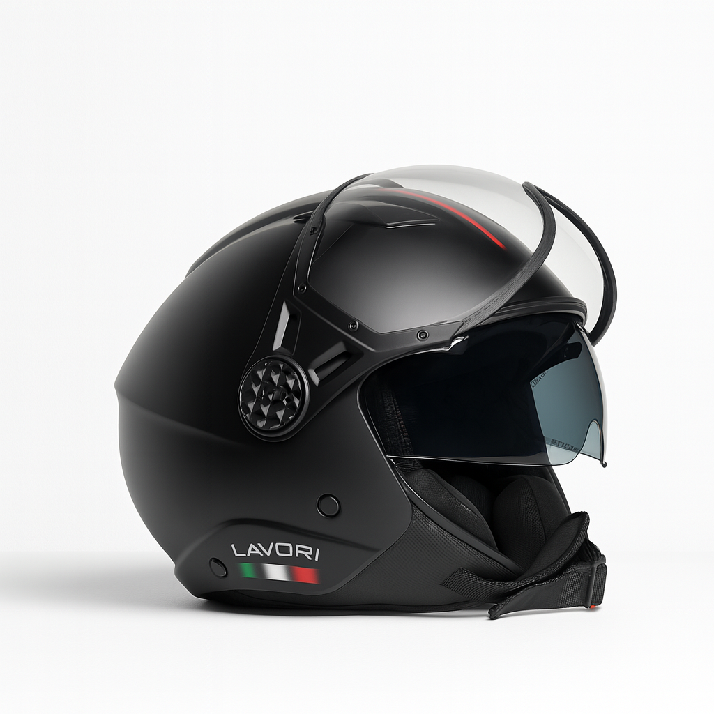 Casco Moto Abierto Jet Vito Lavori Doble Visor Negro Mate Fashion