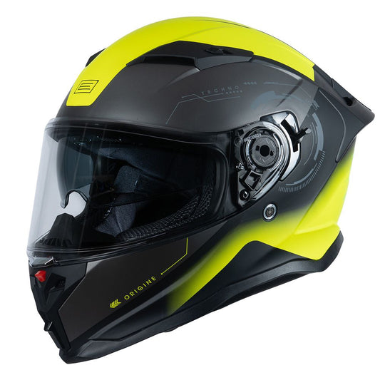 Casco Moto Intregral Origine FORCE TECHNO FLUO YELLOW BLACK (ECE2206) - URA Moto