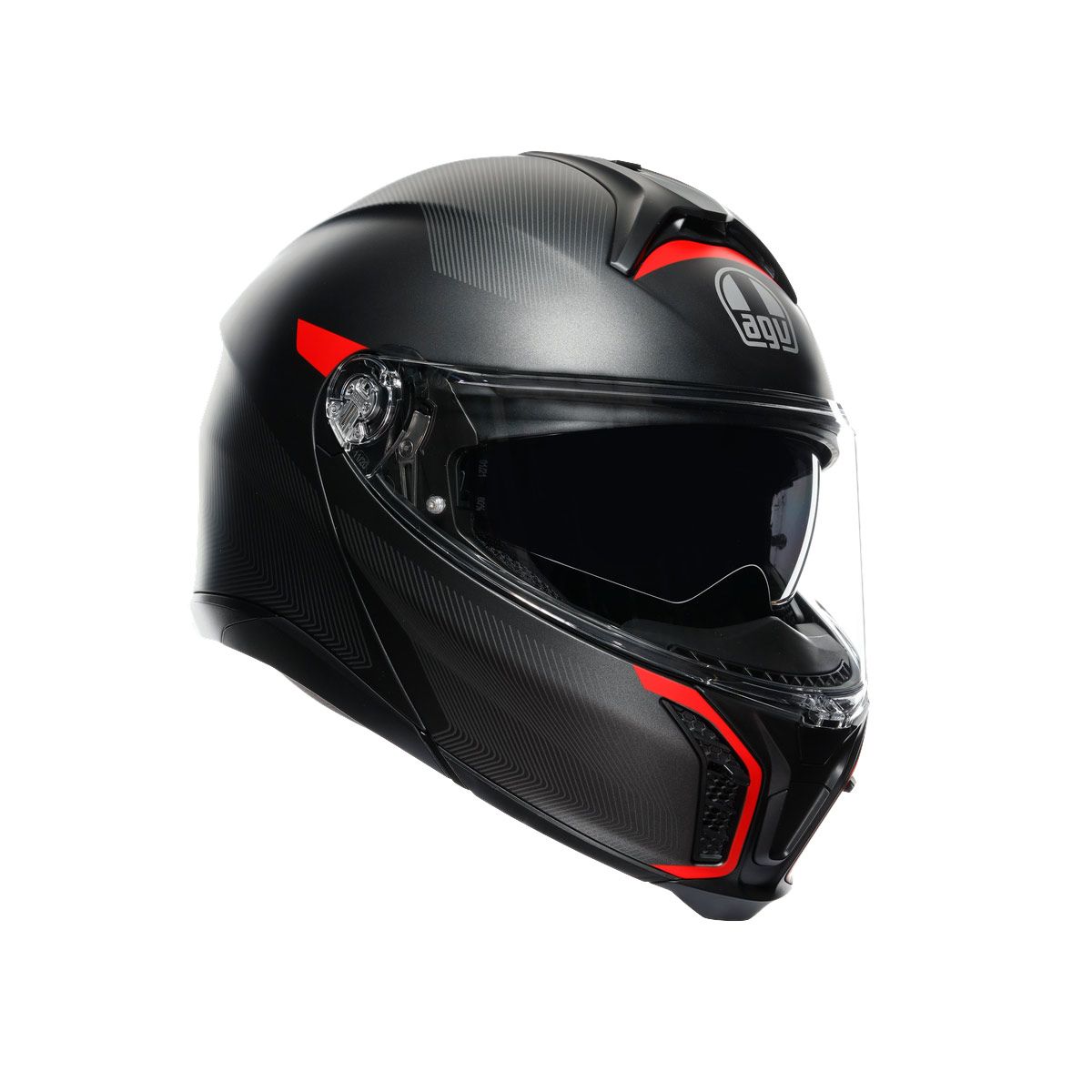 Casco Moto Modular AGV E2206 MULTI MPLK FREQUENCY MATT GUNMETAL/RED - URA Moto