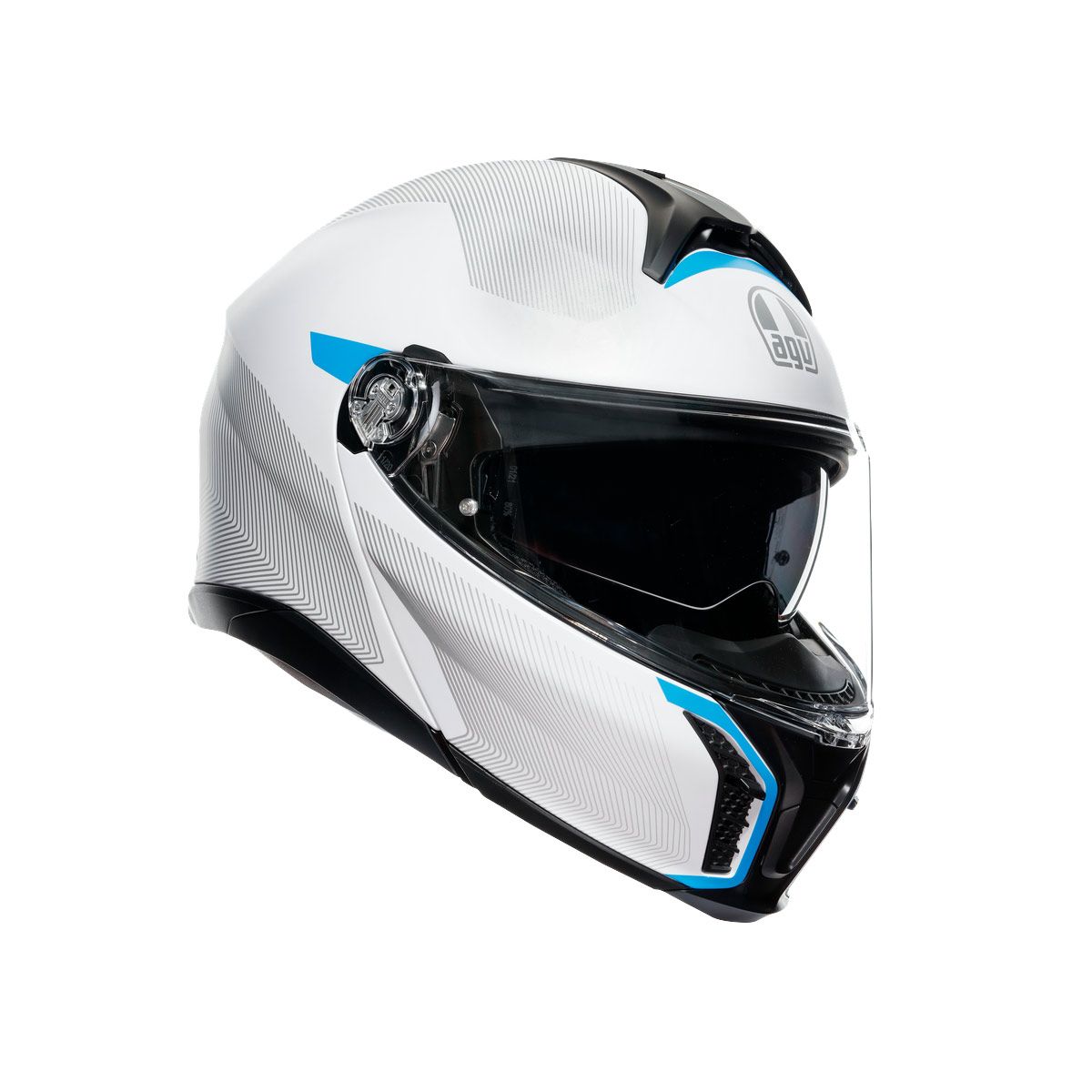 Casco Moto Modular AGV E2206 MULTI MPLK FREQUENCY LIGHT GREY/BLUE - URA Moto