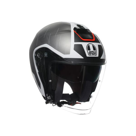 Casco Jet AGV Irides E2206 Trieste Matt Black/White/Red - Homologado ECE2206 - URA Moto