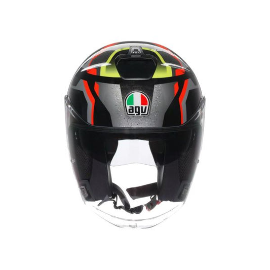 Casco Jet AGV Irides E2206 Zurigo Black/Red/Yellow Fluo - Homologado ECE 22.06 - URA Moto