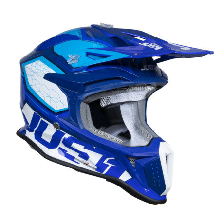Casco Integral Moto JUST1 J-18 F HEXA Azul Blanco - URA Moto