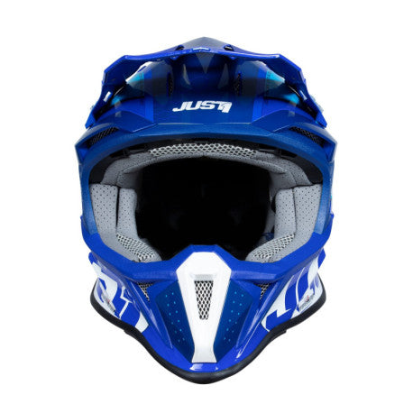 Casco Integral Moto JUST1 J-18 F HEXA Azul Blanco - URA Moto
