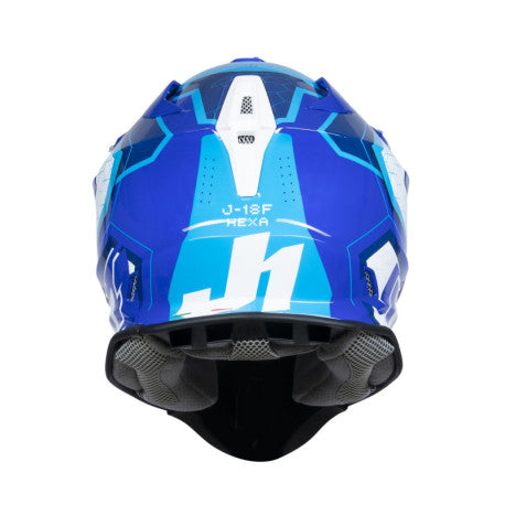 Casco Integral Moto JUST1 J-18 F HEXA Azul Blanco - URA Moto