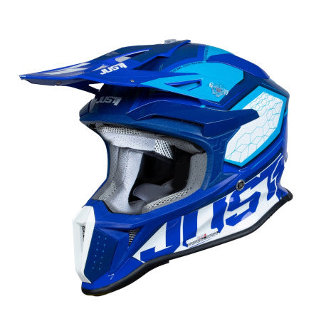 Casco Integral Moto JUST1 J-18 F HEXA Azul Blanco - URA Moto