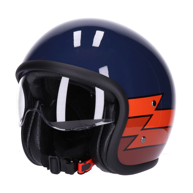 Casco moto Jet Roeg Sundown Marino Brillante Relámpago - URA Moto