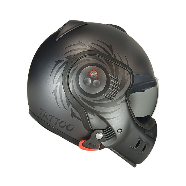 Casco moto Roof Modular Boxer V8 S Tattoo Grafito Mate - URA Moto