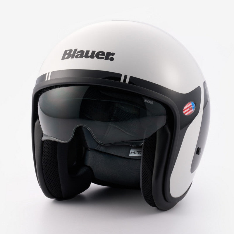 Casco Jet Blauer Pilot 06 Go Blanco Negro Fibra - URA Moto