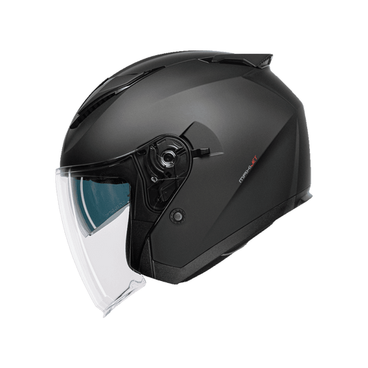 Casco Jet CMS MAXI JET PLAIN BLACK MT – Abierto Negro Mate con Pantalla Larga, Visor Solar y Homologación ECE 22.06