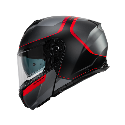 Casco Modular CMS SUV INTEGRA RED MT – Gráfica Deportiva Rojo Mate, Visor Solar y Seguridad ECE 22.06