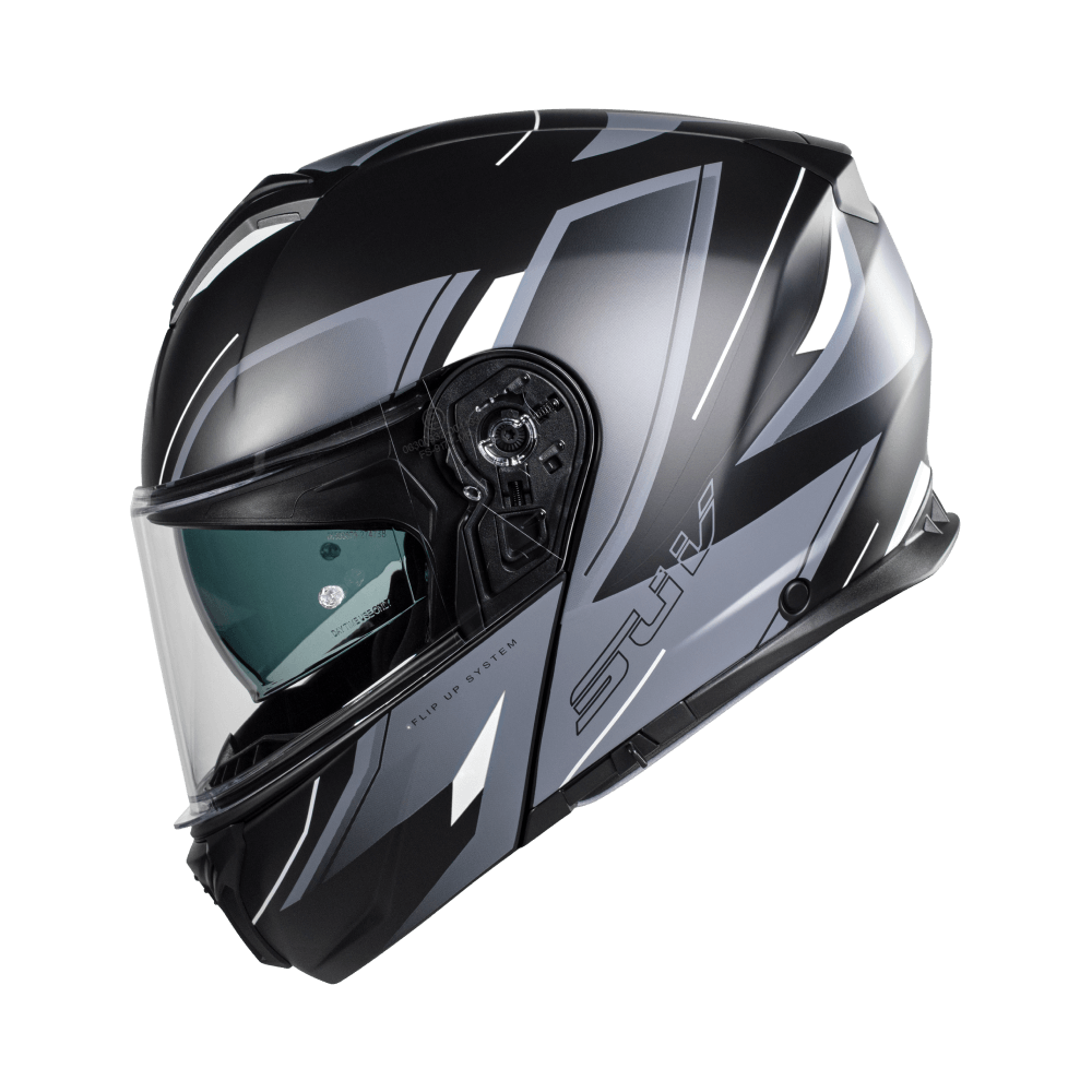 Casco Modular CMS SUV MILLE ICE WHITE MT – Abatible con Gráfica Deportiva, Visor Solar y Homologación ECE 22.06