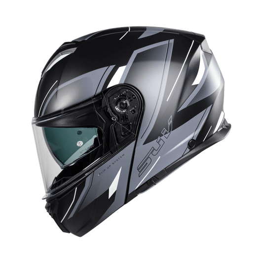 Casco Modular CMS SUV MILLE ICE WHITE MT – Abatible con Gráfica Deportiva, Visor Solar y Homologación ECE 22.06