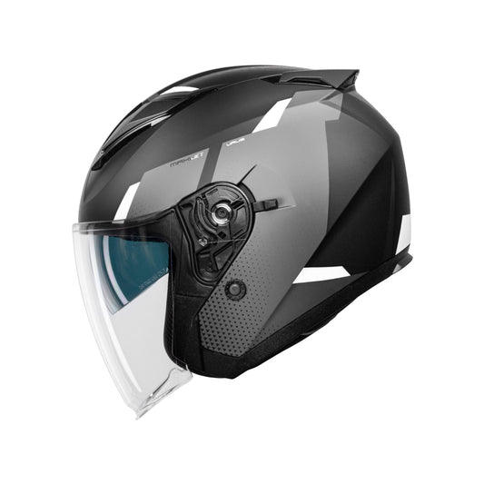 Casco Jet CMS MAXI JET URUS ICE WHITE MT – Gráfica Técnica Blanco Mate, Pantalla Larga, Visor Solar y Homologación ECE 22.06