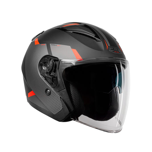 Casco Jet CMS MAXI JET URUS RED MT – Diseño Deportivo Rojo Mate, Pantalla Larga, Visor Solar y ECE 22.06