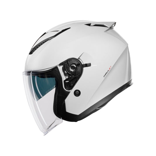 Casco Jet CMS MAXI JET PLAIN ARTIC WHITE – Abierto con Pantalla Larga, Visor Solar y Homologación ECE 22.06