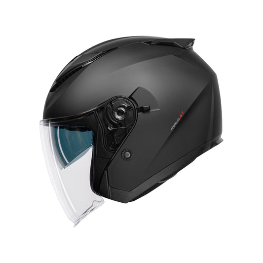 Casco Jet CMS MAXI JET PLAIN BLACK MT – Abierto Negro Mate con Pantalla Larga, Visor Solar y Homologación ECE 22.06