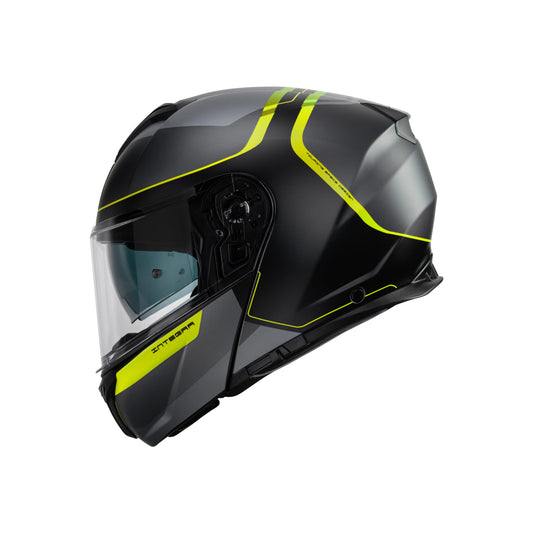 Casco Modular CMS SUV MILLE YELLOW REFLEX MT – Abatible de Alta Visibilidad, Gráfica Racing y Homologación ECE 22.06