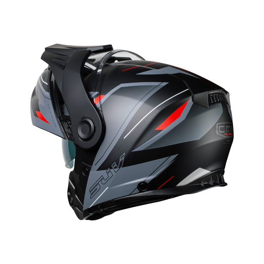Casco Modular Adventure CMS SUV INTEGRA ADV RED MT – Híbrido Trail con Gráfica Técnica, Visera, Visor Solar y ECE 22.06