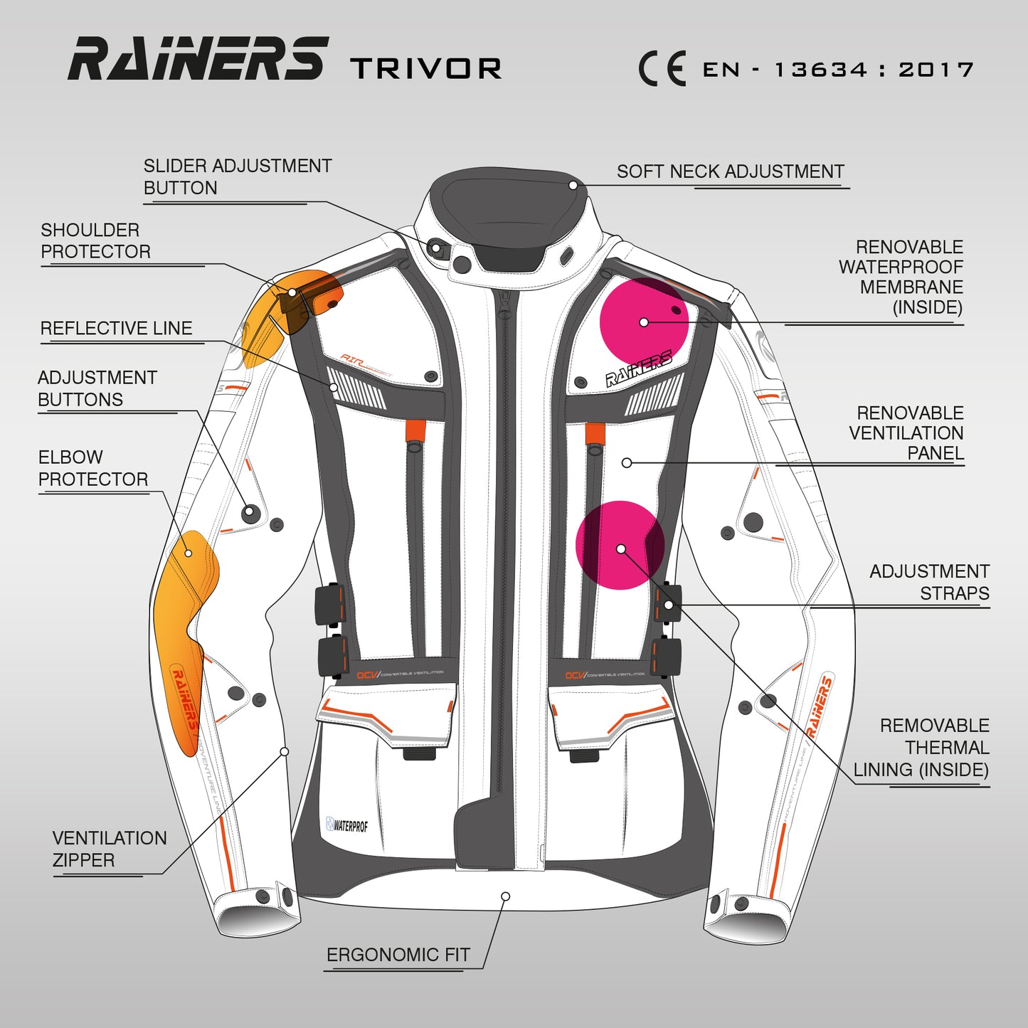 Chaqueta moto 4 Estaciones Adventure Rainers TRIVOR-N negra - URA Moto
