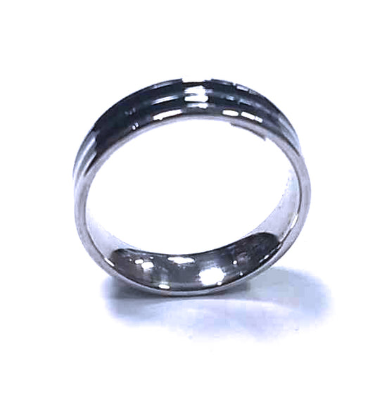 Anillo Acero Alianza Doble Raya Negra
