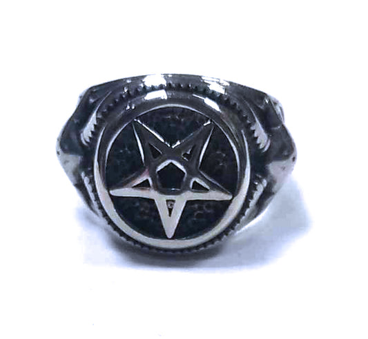 Anillo Acero Estrella Cruz Baphomet