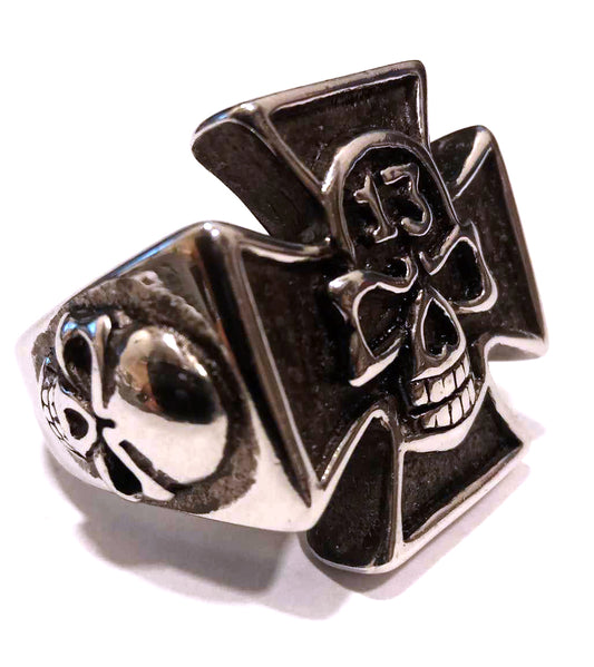 Anillo Acero Cruz Calavera 13 - URA Moto