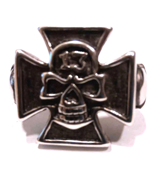 Anillo Acero Cruz Calavera 13 - URA Moto