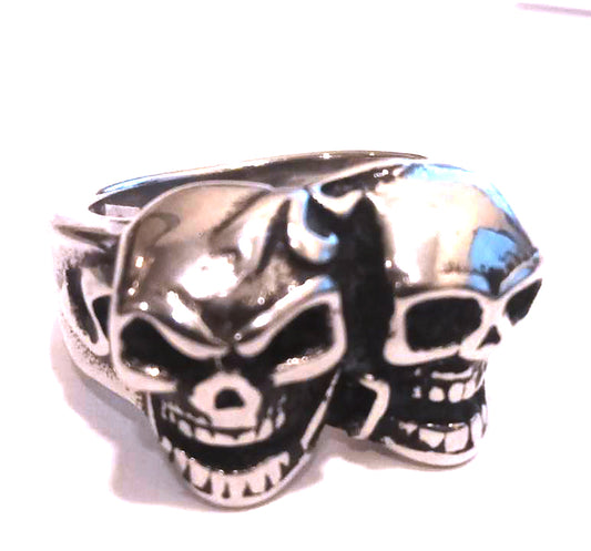 Anillo Acero Doble Calavera Theather - URA Moto