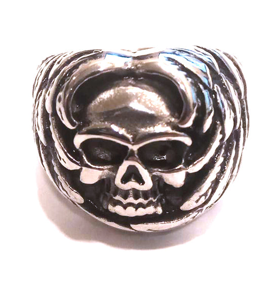 Anillo Acero Calavera envuelta en Alas - URA Moto