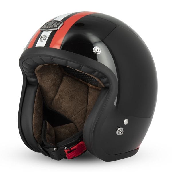 Casco Moto Gasoline Jet Café Racer S250 Negro- Rojo-Blanco Brillante - URA Moto