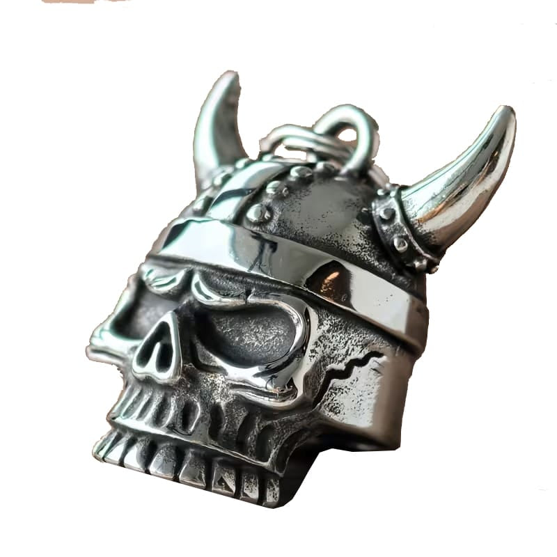 Campana Motera Calavera con Casco Vikingo - Amuleto de Protección