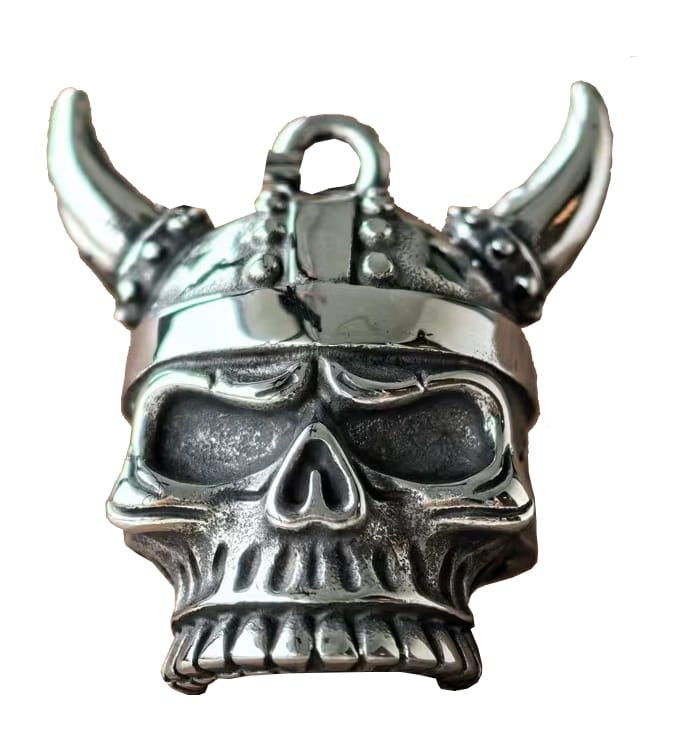 Campana Motera Calavera con Casco Vikingo - Amuleto de Protección