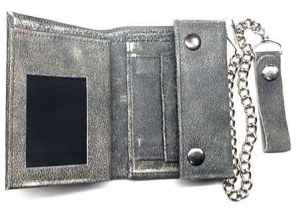 Cartera Piel con Cadena Gris Old Aguila - URA Moto