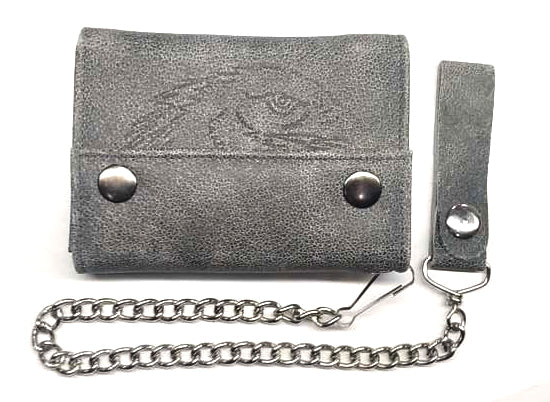 Cartera Piel con Cadena Gris Old Aguila - URA Moto