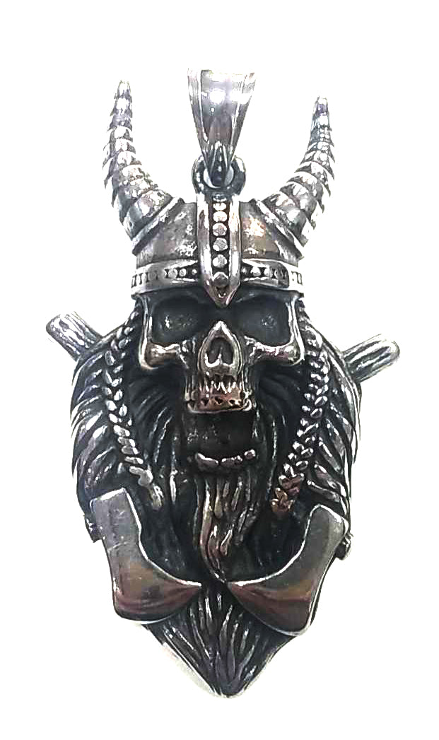 Colgante Acero Inoxidable Calavera Vikinga - URA Moto