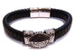 Pulsera Acero Piel Hebilla Central Cruz Catara Abalorios