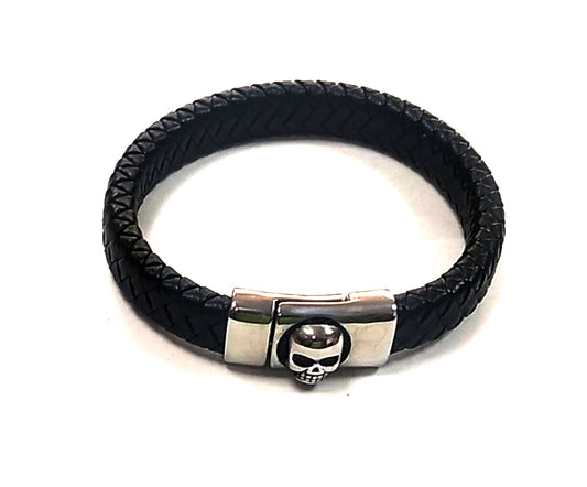 Pulsera Acero Cuero Calavera