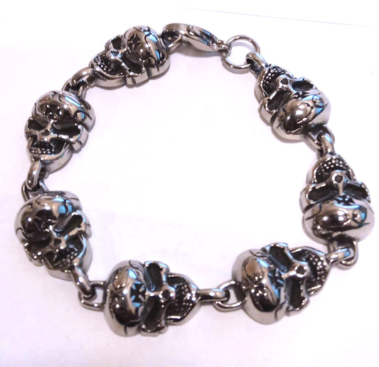 Pulsera Acero Calaveras Cruz Frente - URA Moto