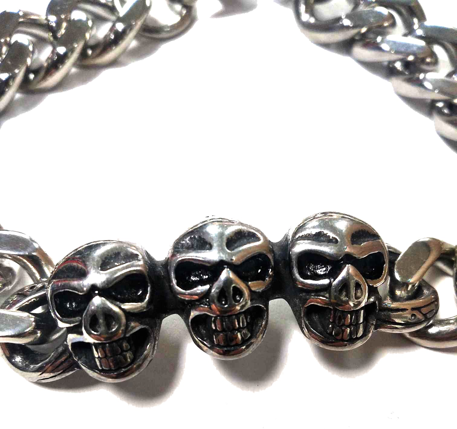 Pulsera Acero Tres Calaveras Sonrientes Pequeñas - URA Moto