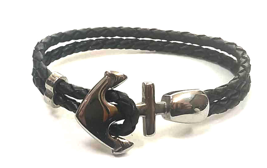 Pulsera Acero Cuero Mini Ancla - URA Moto