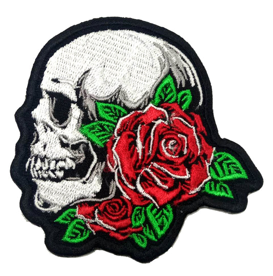 Parche Bordado Termoadhesivo Calavera Rosa Lateral - URA Moto