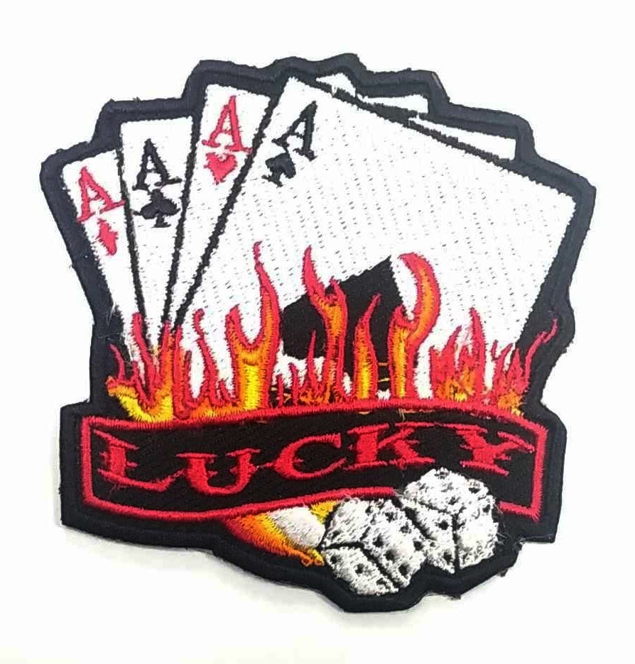 Parche Bordado Termoadhesivo Poker Dados Llamas Lucky - URA Moto