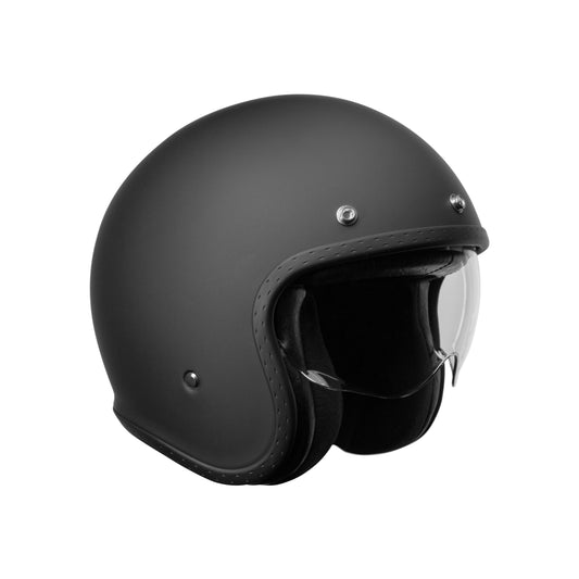 Casco Jet Retro CMS VINTAGE SV PLAIN BLACK MT – Estética Cafe Racer Negro Mate, Visor Solar y ECE 22.06